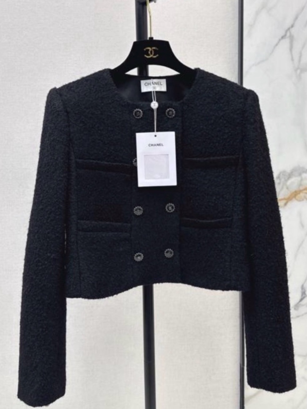 Black Bouclé Cropped Jacket